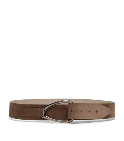 Brunello Cucinelli Women's Calfskin Suede Belt In Mud