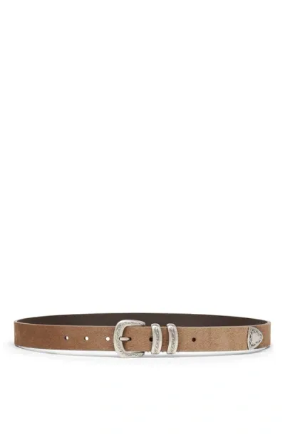 Brunello Cucinelli Suede Belt With Detailed Buckle In Brown