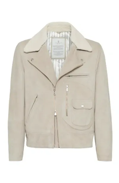 Brunello Cucinelli Padded Leather Jacket In Grey