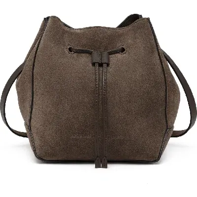 Brunello Cucinelli Suede Bucket Bag With Monili In Bark