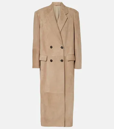 Brunello Cucinelli Suede Coat In Beige