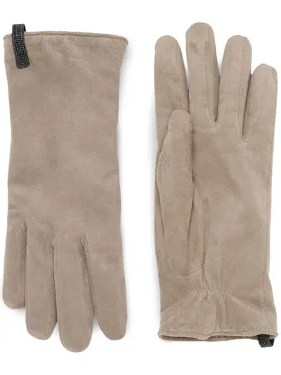 Brunello Cucinelli Suede Gloves In Neutrals