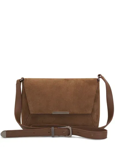 Brunello Cucinelli Suede Leather Crossbody Bag In Brown