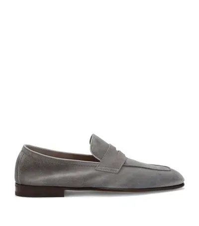 Brunello Cucinelli Suede Loafers In Grey