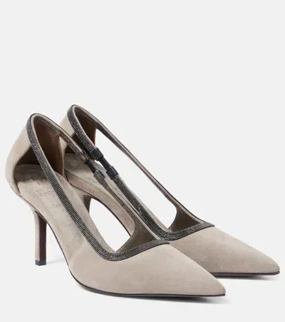 Brunello Cucinelli Suede Pumps In Gray