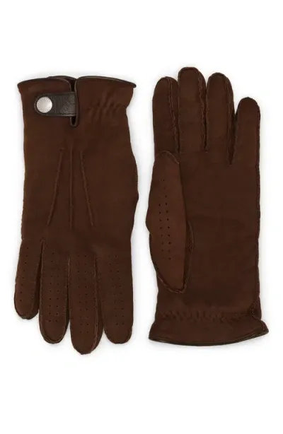 Brunello Cucinelli Suede Shearling Gloves In Rust Brown