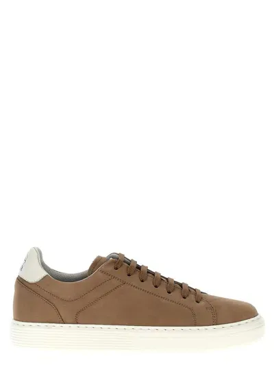 Brunello Cucinelli Suede Sneakers In Cream