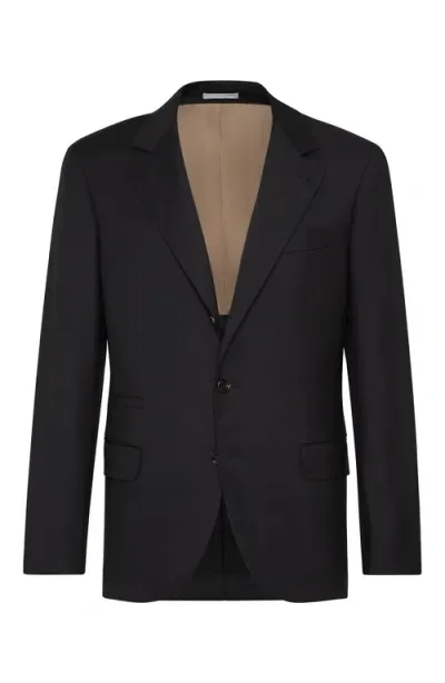 Brunello Cucinelli Super 150s Virgin Wool Four Season Batavia Twill Blazer In Black