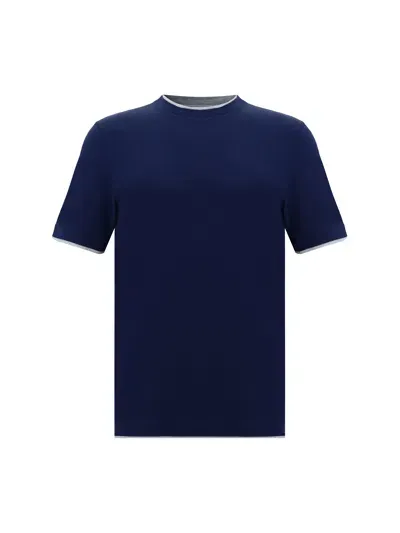 Brunello Cucinelli Blue Cotton T-shirt In 9695+8080