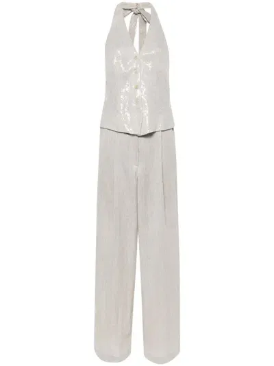 Brunello Cucinelli Tailored Sequined Jumpsuit In Neutrals