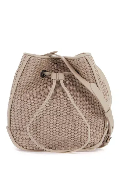 Brunello Cucinelli Techno Raffia Bucket Bag With In Neutro