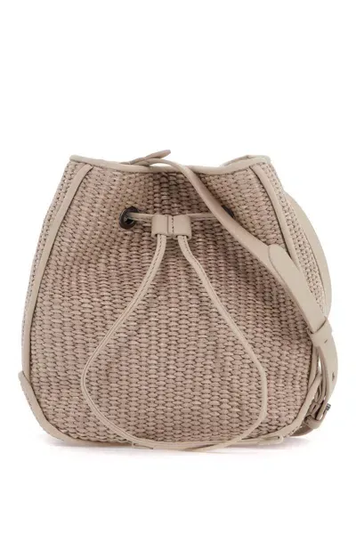 Brunello Cucinelli Techno Raffia Bucket Bag With In Neutro