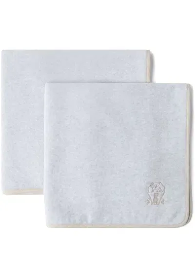 Brunello Cucinelli Set Of 2 Cotton Embroidered Towels (60cm X 40cm) In Grey