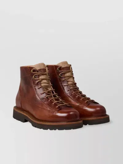 Brunello Cucinelli Calfskin Ankle Boots In Brown