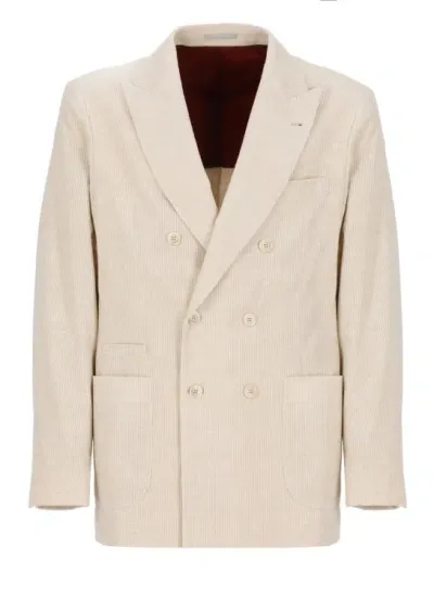 Brunello Cucinelli Velvet Double-breasted Jacket In Neutrals