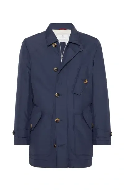 Brunello Cucinelli Virgin Wool And Silk Techno Poplin Outerwear Jacket With Thermore® Padding In Blue