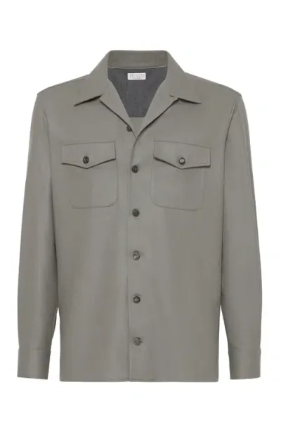 Brunello Cucinelli Camp-collar Long-sleeve Shirt In Green