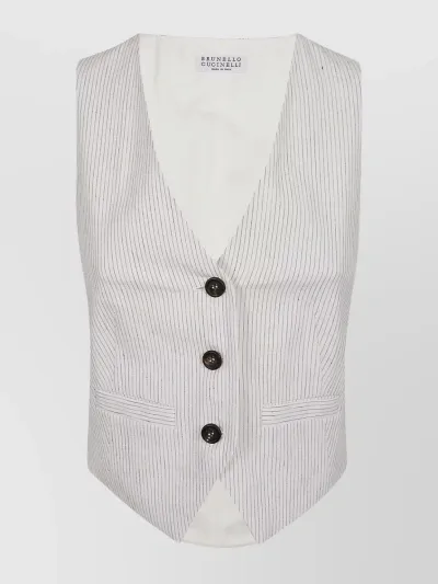 Brunello Cucinelli Pinstripe-pattern Waistcoat In White