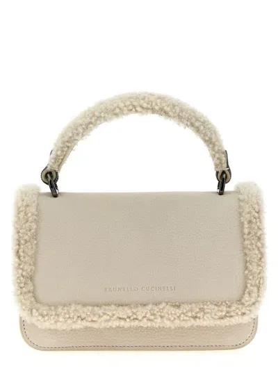 Brunello Cucinelli Suede And Fur Bag In White