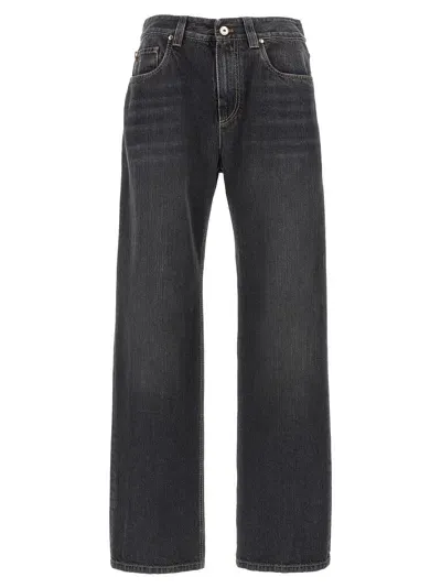 Brunello Cucinelli Wide Leg Jeans In Black Stone Denim (black)