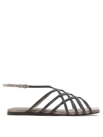 Brunello Cucinelli 15mm Buckle-fastening Open-toe Sandals In Grey