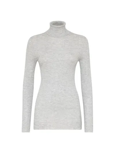 Brunello Cucinelli Women's Lightweight Turtleneck Sweater In Light Grey