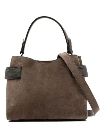 Brunello Cucinelli Women's Suede Handbag In Marrone Scuro