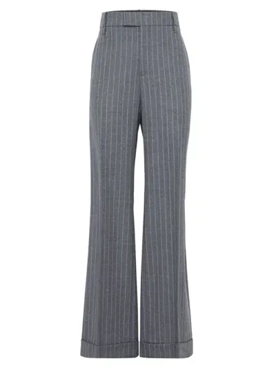 Brunello Cucinelli Pinstriped Wool Trousers In Medium Grey