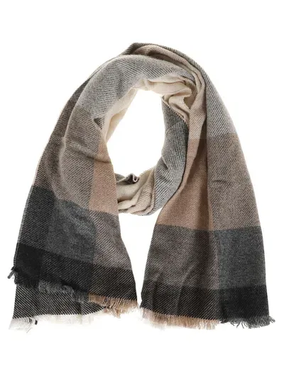 Brunello Cucinelli Check Cashmere Blend Scarf In Neutrals