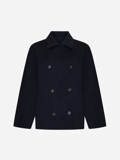 Brunello Cucinelli Double-breasted Couture Wool Cashmere Coat In Navy Blue