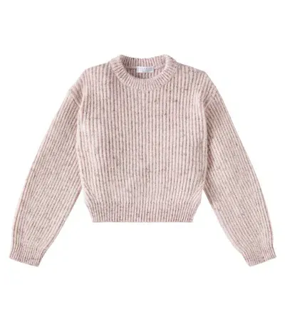 Brunello Cucinelli Kids' Lurex Wool Blend Knit Sweater In White