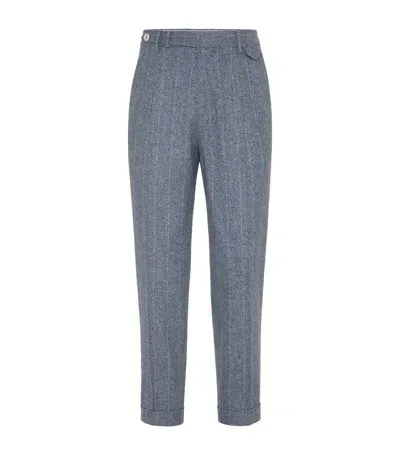 Brunello Cucinelli Wool-blend Chalk Stripe Trousers In Azure