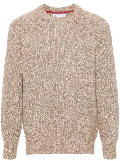 Brunello Cucinelli Wool Crewneck Jumper In Brown