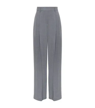 Brunello Cucinelli Wool Panama Wide-leg Trousers In Medium Grey