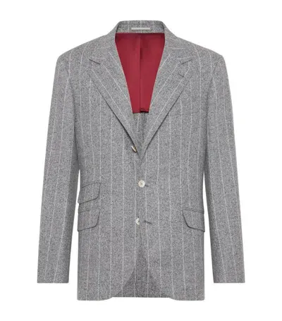 Brunello Cucinelli Wool-silk Striped Blazer In Grey