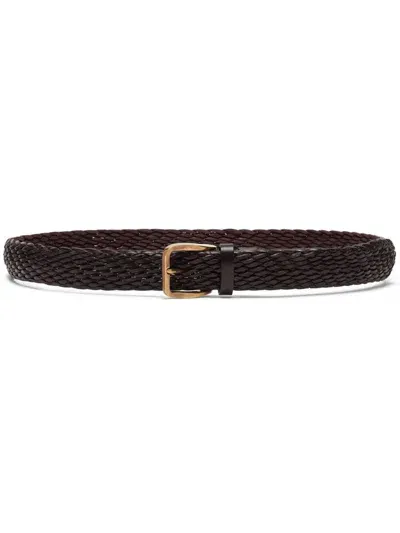 Brunello Cucinelli Woven Calf Leather Belt In Brown