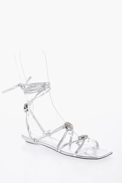 Bruno Frisoni Metallic Leather Atom Lace-up Sandals With Studs In Silver