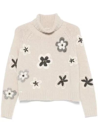 Bruno Manetti Floral-embroidered Sweater In Neutrals