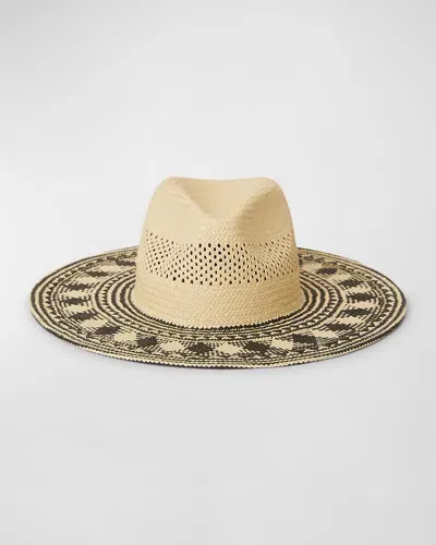 Btb Los Angeles Nora Geometric Straw Fedora In Natural Black