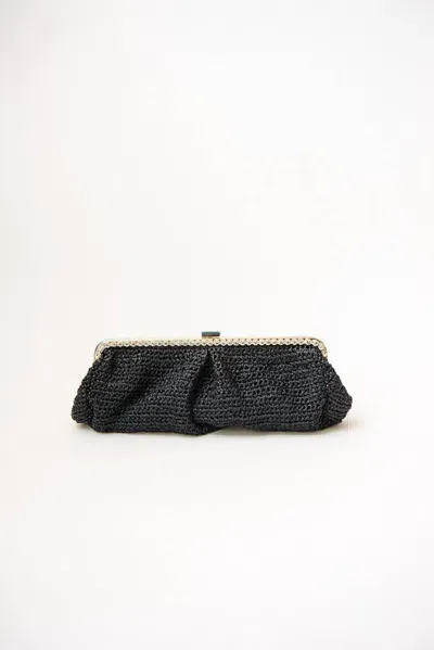 Btb Los Angeles Bijou Raffia Long Clutch In Black