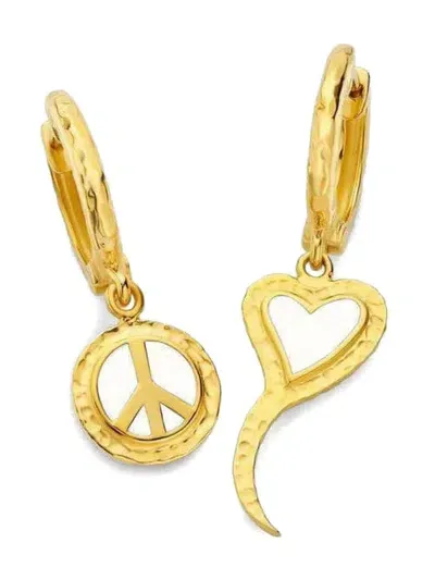 Buddha Mama 20kt Yellow Gold Peace And Love Earrings