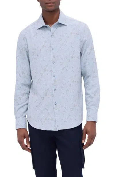 Bugatchi Axel Shaped Fit Abstract Floral Print Button-up Shirt In Dusty Blue