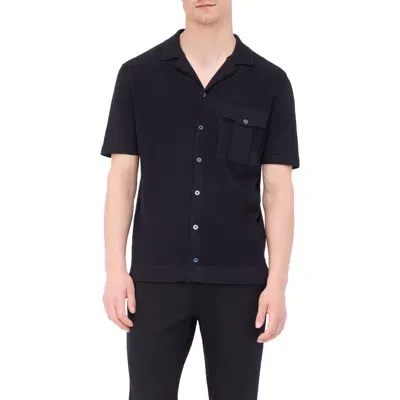 Bugatchi Men's Camp-collar Short-sleeve Sweater In Black