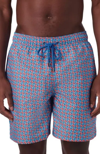 Bugatchi Cosmo Print Swim Trunks In Pimento