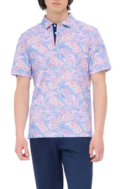 Bugatchi Hendrix Digital Leaf Print Pima Cotton Polo In Sky