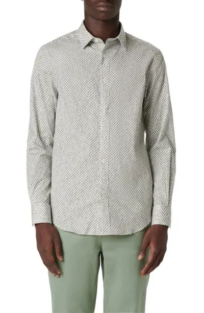 Bugatchi Julian Shaped Fit Geometric Print Stretch Button-up Shirt In Khaki