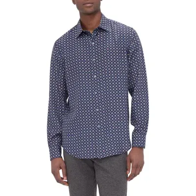 Bugatchi Julian Shaped Fit Mosaic Print Button-up Shirt In Navy