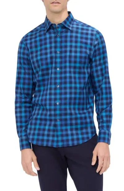 Bugatchi Karl Shaped Fit Buffalo Plaid Stretch Cotton Button-up Shirt In Navy