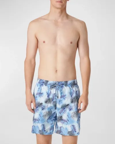 Bugatchi Men's Cosmo Leaf-print Swim Trunks In Air Blue