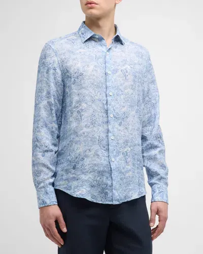 Bugatchi Men's Julian Paisley Linen Long-sleeve Shirt In Air Blue